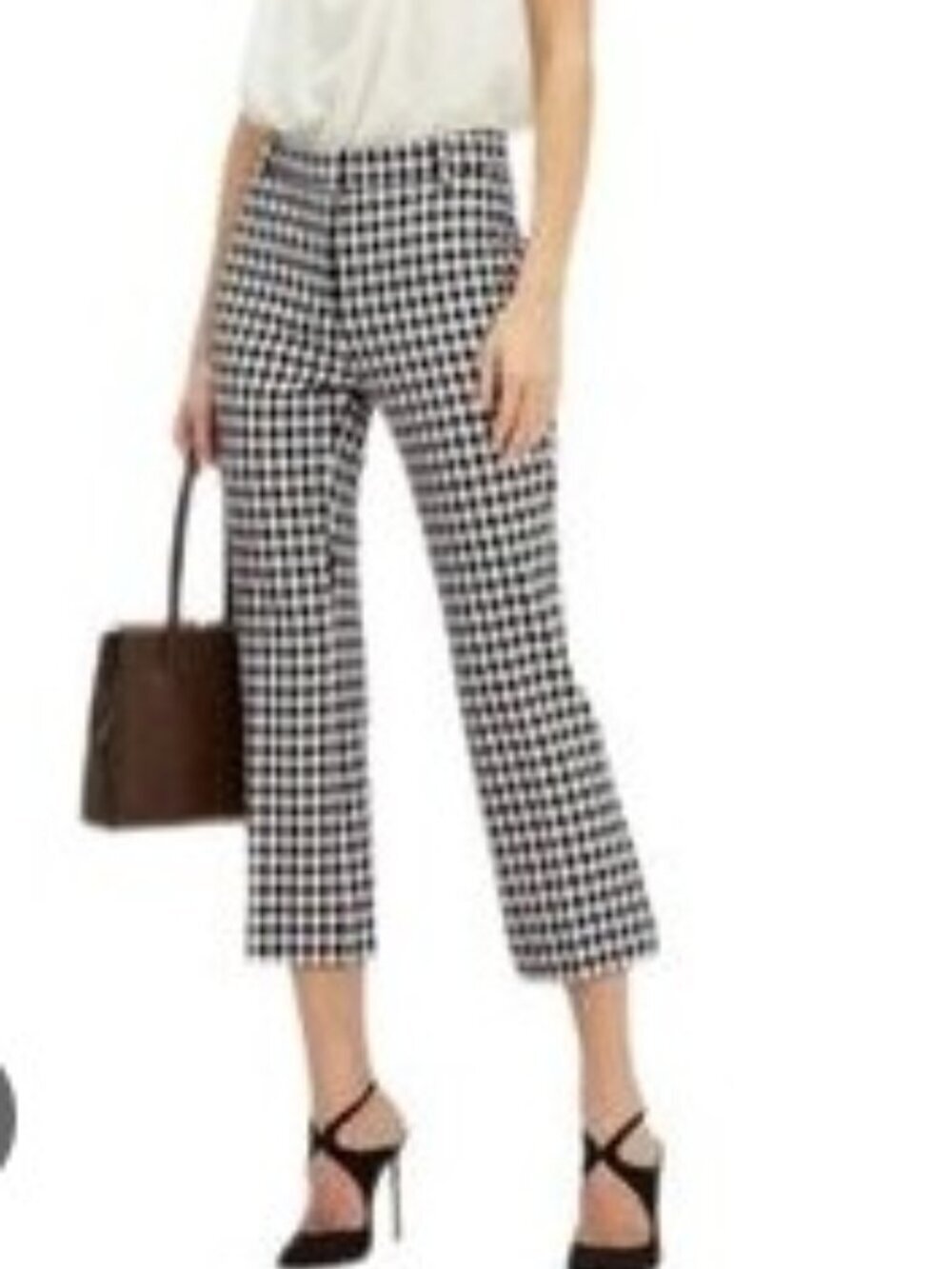 Derek Lam Crosby High Rise Cropped Flare Trouser Gingham Print. 8
